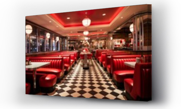 Wizualizacja Obrazu : #749295218 A retro-style burger joint with checkered floors and red leather booths