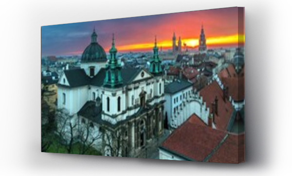 Wizualizacja Obrazu : #749427622 Widok z drona na panoram? Krakowa od strony ko?cio?a ?w. Anny o wschodzie s?o?ca