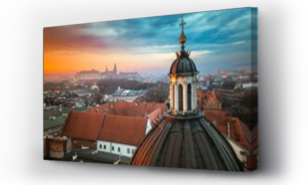 Wizualizacja Obrazu : #749427796 Widok z drona na panoram? Krakowa od strony ko?cio?a ?w. Anny o wschodzie s?o?ca