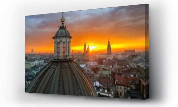 Wizualizacja Obrazu : #749427805 Widok z drona na panoram? Krakowa od strony ko?cio?a ?w. Anny o wschodzie s?o?ca