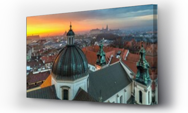 Wizualizacja Obrazu : #749427814 Widok z drona na panoram? Krakowa od strony ko?cio?a ?w. Anny o wschodzie s?o?ca