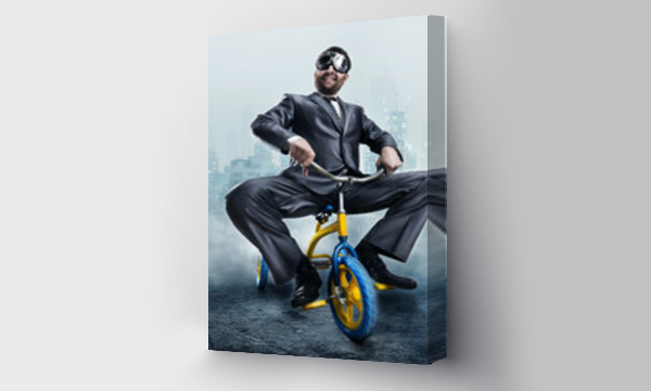 Wizualizacja Obrazu : #75010236 Nerdy businessman riding a small bicycle