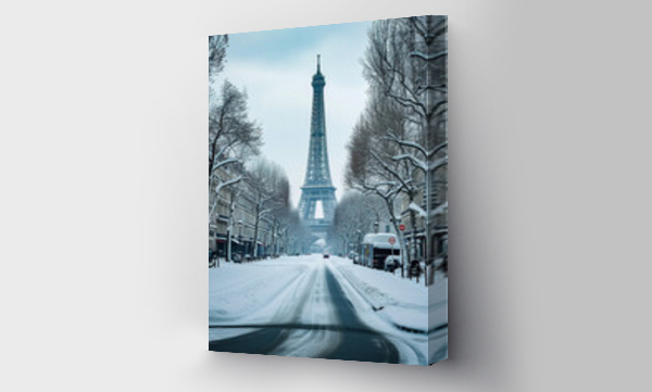 Wizualizacja Obrazu : #753320175 Majestic Eiffel Tower Blanketing Snowy Paris Streets. Generative AI