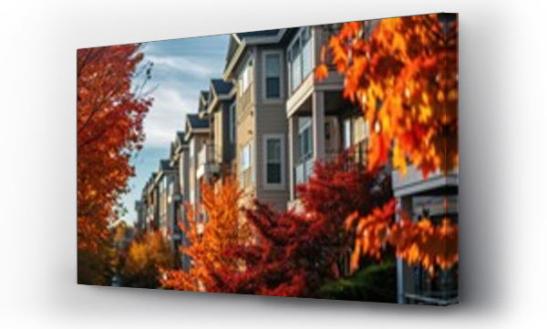 Wizualizacja Obrazu : #754808638 Vibrant Autumn Foliage Surrounding Apartment Building Creates Stunning Landscape