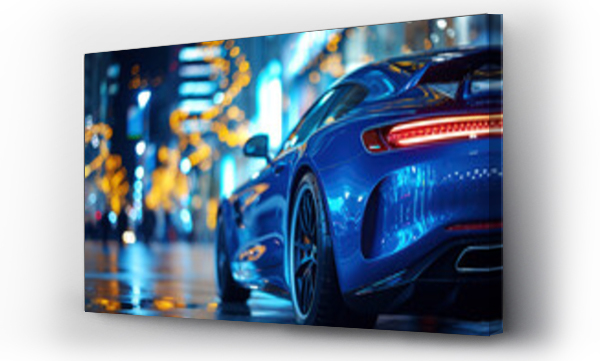 Wizualizacja Obrazu : #755624260 luxury blue sports car on road at night. Taillight close up