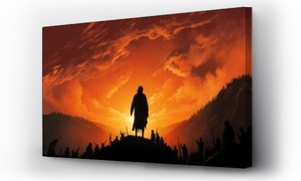 Wizualizacja Obrazu : #755771419 Silhouette of jesus preaching sermon on mountain top in ministry, biblical gospel teaching