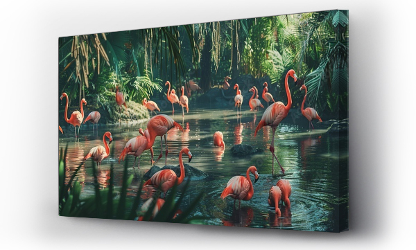Wizualizacja Obrazu : #756767696 flamingos in the water looking for food