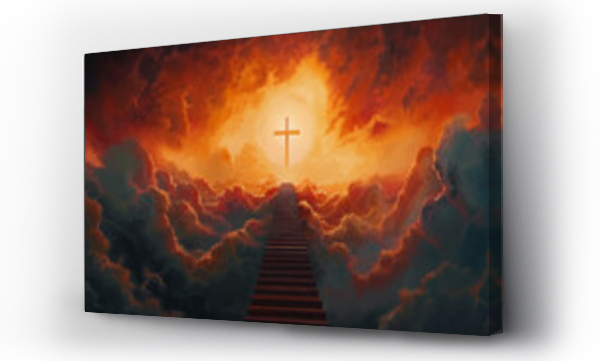 Wizualizacja Obrazu : #758087523 A stairway leading to heaven with a cross at the end