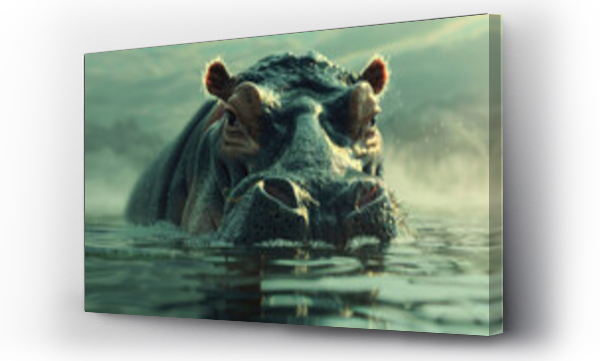 Wizualizacja Obrazu : #758334395 A hippo with its mouth open in the water. Suitable for nature and wildlife concepts