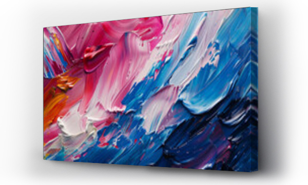 Wizualizacja Obrazu : #758639673 pittura a olio astratta iperrealistica su tela. Pennellate audaci ed espressive in un mix di colori vibranti e tenui. Spessore variabile della vernice per un effetto strutturato e stratificato.