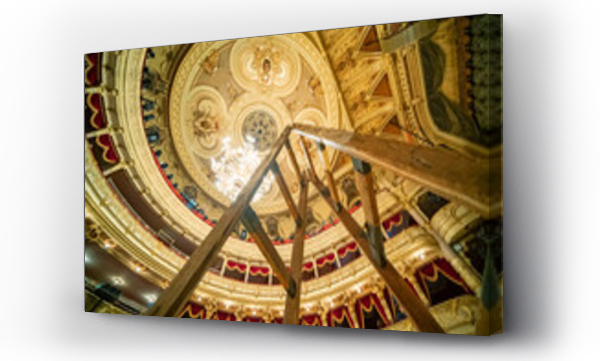 Wizualizacja Obrazu : #759360090 Wooden stepladder for cleaning in a beautiful classical theater hall