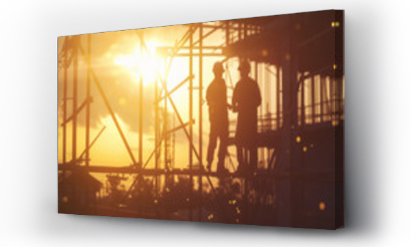 Wizualizacja Obrazu : #759585745 Silhouetted workers on construction site at sunrise, a metaphor for building futures.
