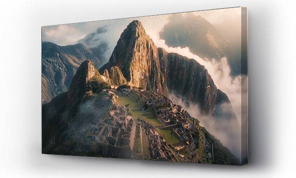 Wizualizacja Obrazu : #760194225 Machu picchu  incan citadel sunset panorama on andes mountain ridge, ancient civilization in peru