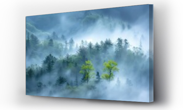 Wizualizacja Obrazu : #760401263 Wiosn?, widok na mglist? puszcze wype?nion? licznymi drzewami.