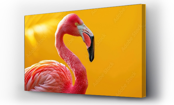 Wizualizacja Obrazu : #761383614 Pink flamingo in yellow background
