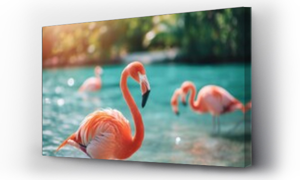 Wizualizacja Obrazu : #761411520 flamingo in natural habitat. Big pink popular bird is relaxing near water pond