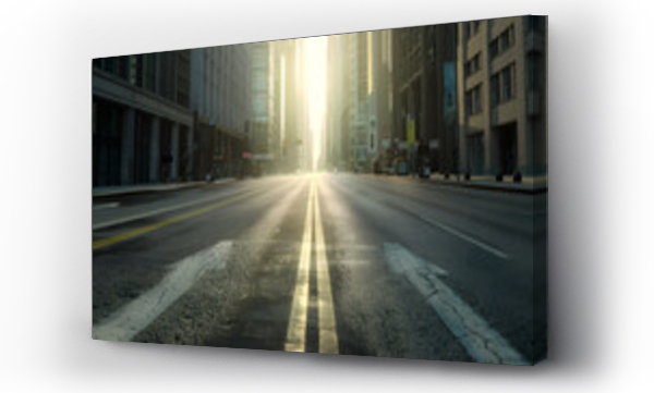 Wizualizacja Obrazu : #762319728 Sunlight filters through city buildings onto road surface