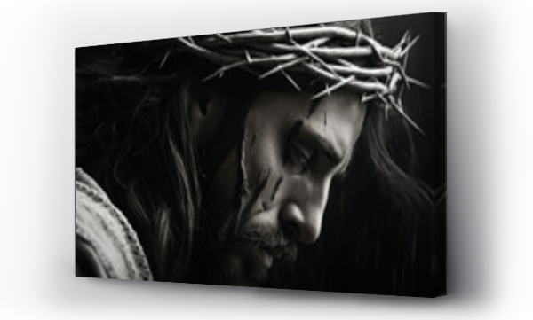 Wizualizacja Obrazu : #762369169 Depiction of Jesus Christ with Crown of Thorns in Shadowy Illumination
