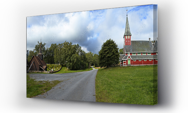 Wizualizacja Obrazu : #762571938 Churches Rodven Kirke and Rodven Stavkirke in Rodven, More og Romsdal county, Norway, Europe
