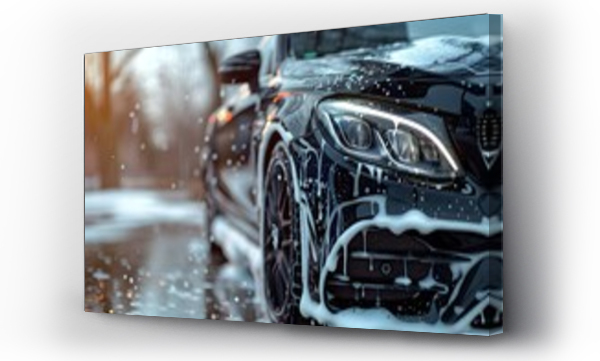 Wizualizacja Obrazu : #763871119 Professional car wash A black car being cleaned with soapy solutions. Concept Car Wash Services, Soapy Solutions, Vehicle Detailing, Black Car Cleaning, Professional Auto Care