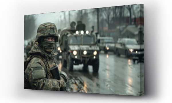 Wizualizacja Obrazu : #763883029 Soldiers in uniform standing in the city center.