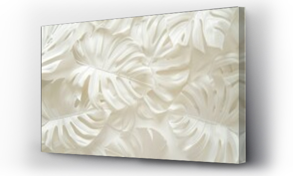 Wizualizacja Obrazu : #764137525 White artificial monstera leaves arranged in a seamless pattern on a plain background