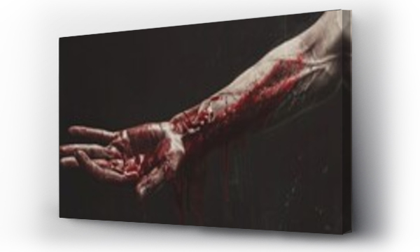 Wizualizacja Obrazu : #764528189 A gruesome image of a bloody hand with blood dripping from it. Perfect for horror or crime scene concepts