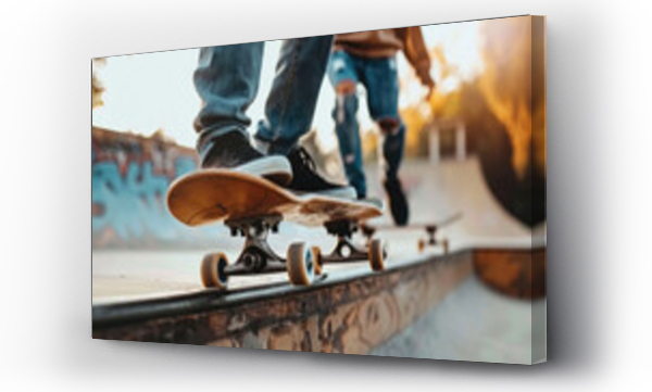 Wizualizacja Obrazu : #764573150 A person performing tricks on a skateboard while riding on a ramp at a skate park