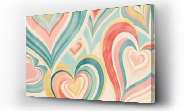 Wizualizacja Obrazu : #765254484 Whirling hearts come alive in a retro-style print, forming a seamless pattern that exudes love and creativity against a backdrop of soft pastel hues.
