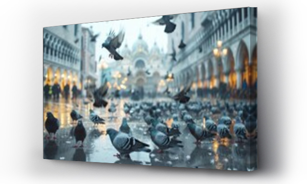 Wizualizacja Obrazu : #766965377 Pigeons flocking around a busy city square