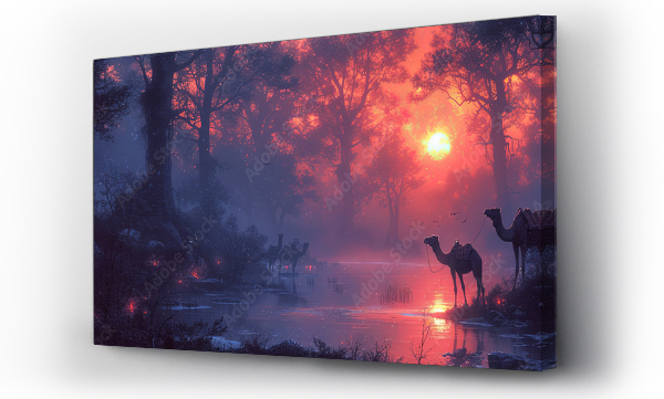 Wizualizacja Obrazu : #767054510 a picture of a sunset with a camel and a camel