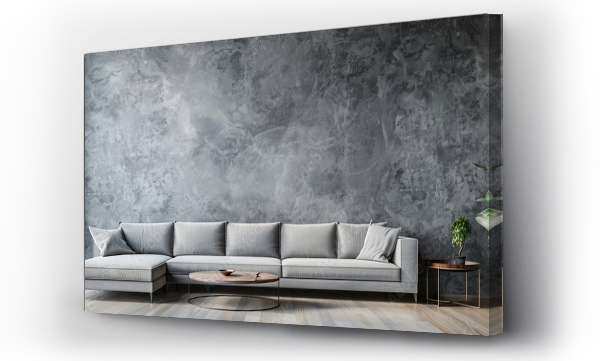 Wizualizacja Obrazu : #767458337 Beautiful living room interior with a retro-style and a blank grey wall.