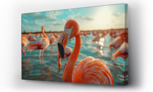 Wizualizacja Obrazu : #767653468 Migratory wild flamingoes .