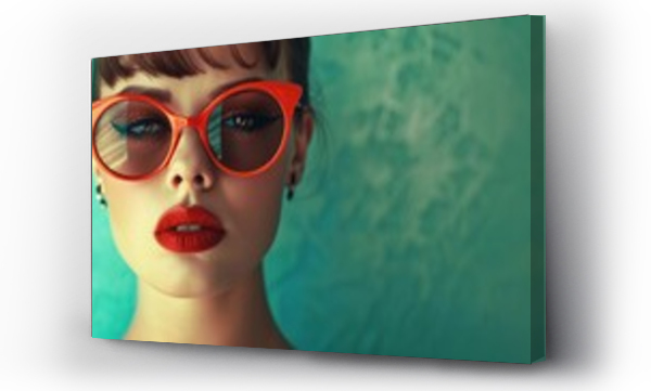 Wizualizacja Obrazu : #767834356 a retro-style image featuring a fashionable woman adorned in trendy sunglasses, evoking the timeless allure of a pin-up girl. Embrace vintage vibes with a modern twist