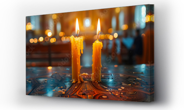 Wizualizacja Obrazu : #768431585 Intimate closeup of a candle flame in Orthodox church, symbol of faith and hope