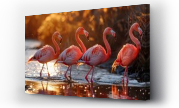 Wizualizacja Obrazu : #769217202 A group of Greater flamingos wading in water in their natural wetland habitat