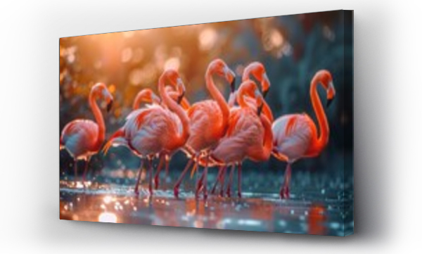 Wizualizacja Obrazu : #769217213 A group of Greater flamingos wade in the waters of their natural ecoregion