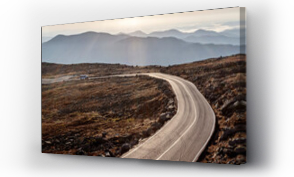 Wizualizacja Obrazu : #770384214 A car drives up Mount Washington auto road at dawn, New Hampshire.