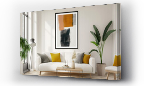 Wizualizacja Obrazu : #770759051 Sala de estar branca e decorada com quadro de arte abstrata na parede 
