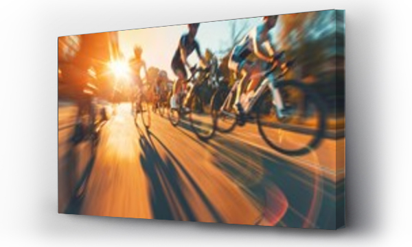 Wizualizacja Obrazu : #772724421 A group of cyclists are seen riding their bikes down a busy city street