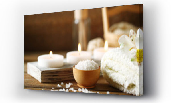 Wizualizacja Obrazu : #77334856 Composition of spa treatment, candles in bowl with water