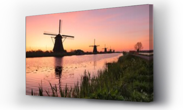 Wizualizacja Obrazu : #775418617 Windmills at sunrise, Kinderdijk, UNESCO World Heritage, Zuid-Holland, Netherlands