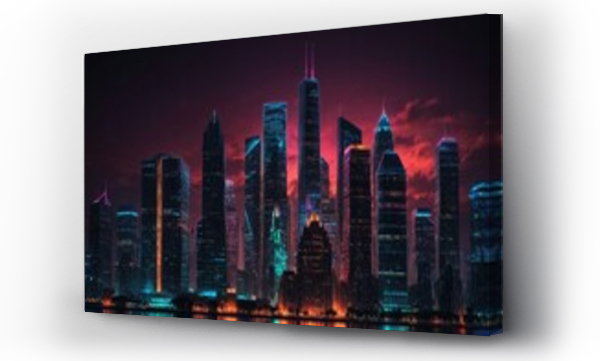 Wizualizacja Obrazu : #776579714 Glowing Heights: Neon City Skyline Illuminated by Skyscrapers