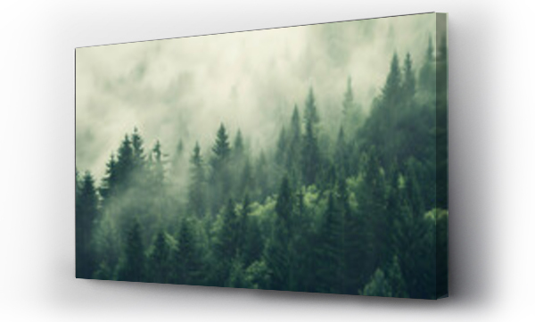 Wizualizacja Obrazu : #778194785 Misty landscape with fir forest in vintage retro style 