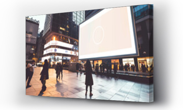 Wizualizacja Obrazu : #782372167 A blank logo mockup on a sleek, digital billboard overlooking a bustling city square. 32k, full ultra hd, high resolution