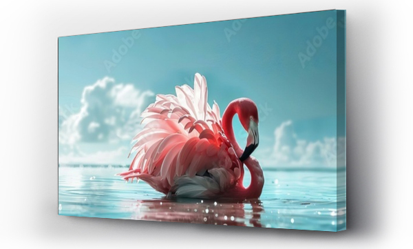 Wizualizacja Obrazu : #783772661 Vibrant flamingo on a tranquil water surface with bokeh lights. Nature and wildlife concept