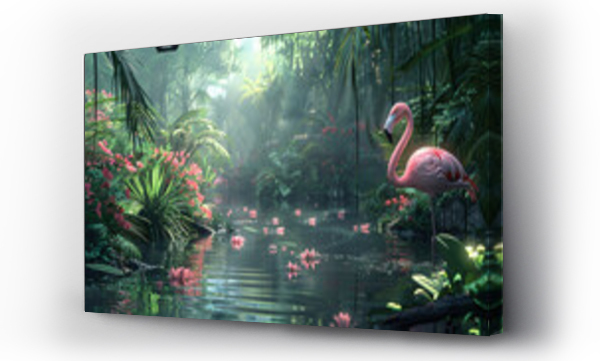 Wizualizacja Obrazu : #784795144 Pink flamingo beautiful in the fantasy forest