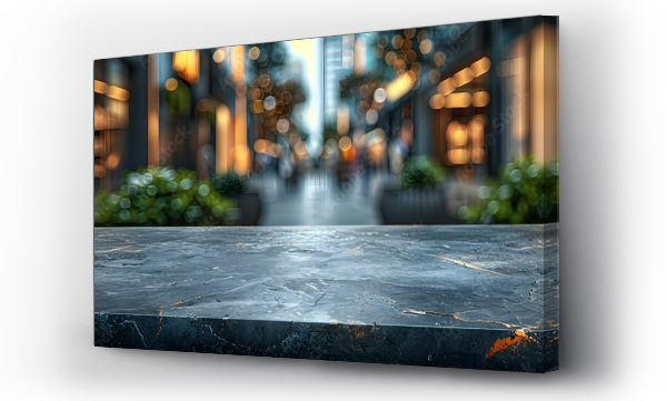 Wizualizacja Obrazu : #785505769 Stone Tabletop for Product Display - Shopping Plaza Bokeh Background. Concept Product Photography, Stone Tabletop, Shopping Plaza, Bokeh Background