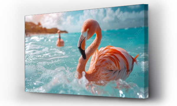 Wizualizacja Obrazu : #795250756 A close-up of a flamingo in the sea on Renaissance Island, Aruba