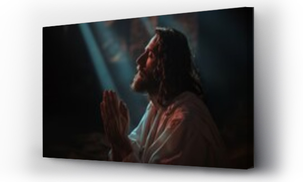 Wizualizacja Obrazu : #813150116 Jesus Cristo orando, imagem estilo fotografia de Jesus ajoelhado orando e uma luz celestial